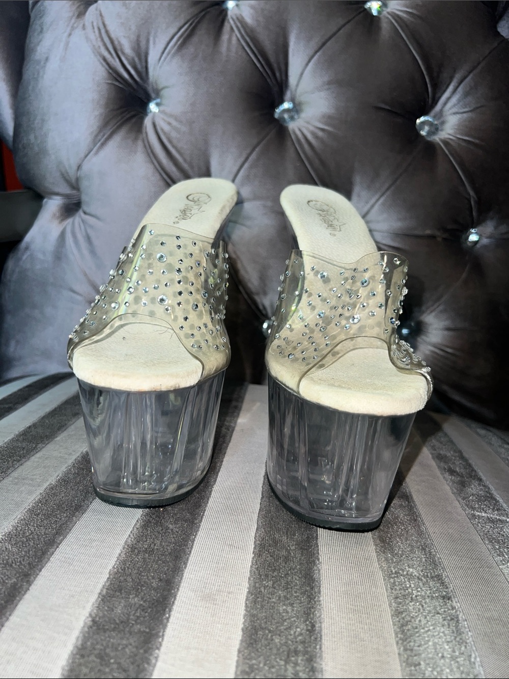 ✨ Pleaser Crystal Enclave: Rhinestone Platform Slides - Size 11 ✨ - Picture 7 of 8
